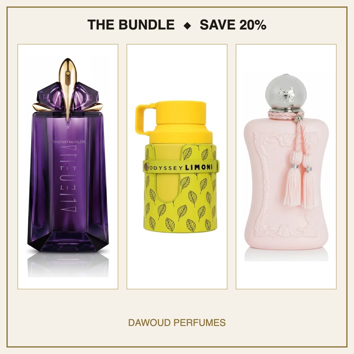 Mugler Alien + Armaf Odyssey Limoni Fresh Edition + Parfums de Marly Delina Bundle